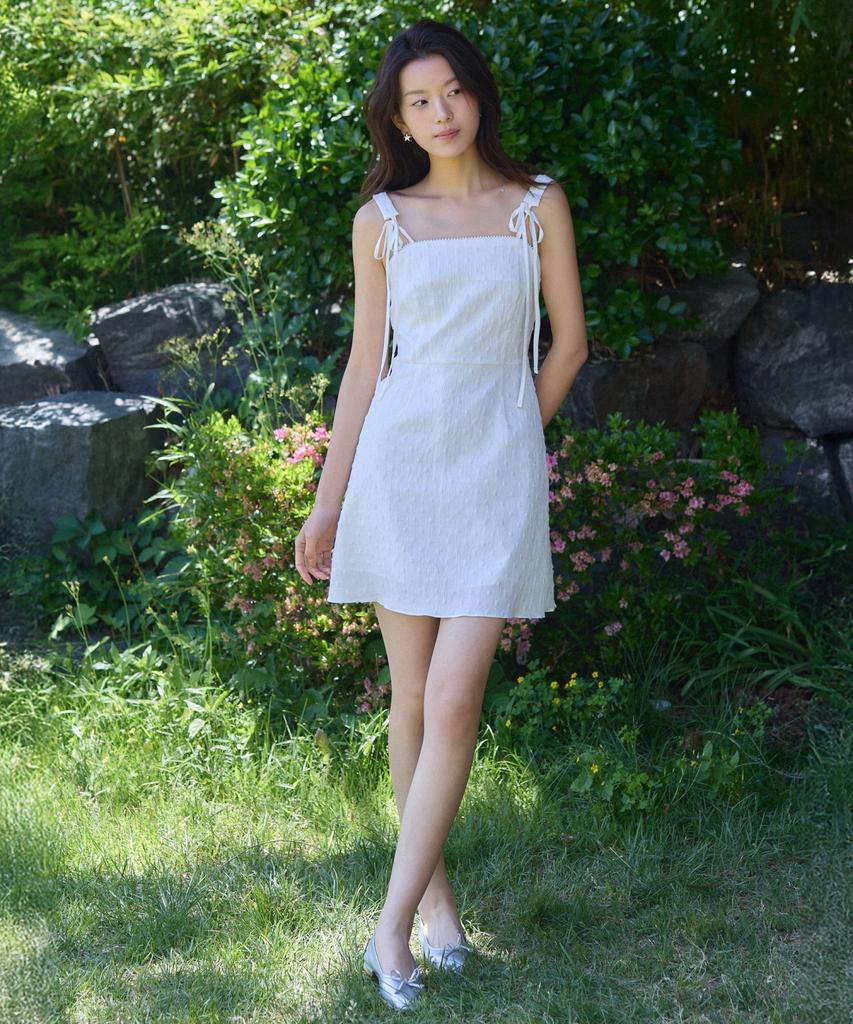 Adowl Dot Jacquard Ribon Mini Dress - White
