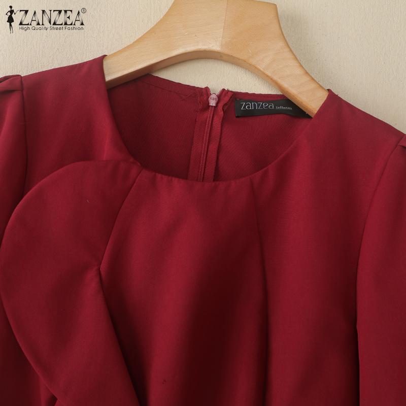 ZANZEA Women Elegant Round Neck Casual Short Sleeve Solid Blouse