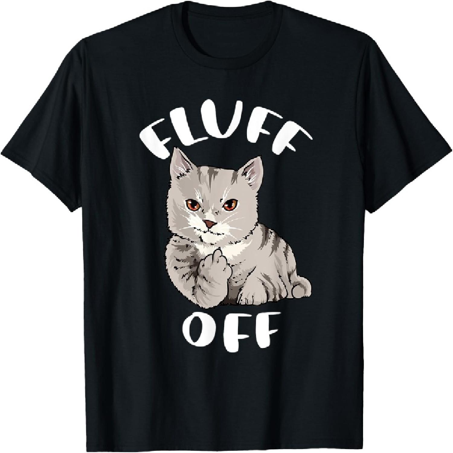 Funny Cat Flipping Off Middle Finger Fluff Off Anti People T-Shirt XXXXXL разноцветный