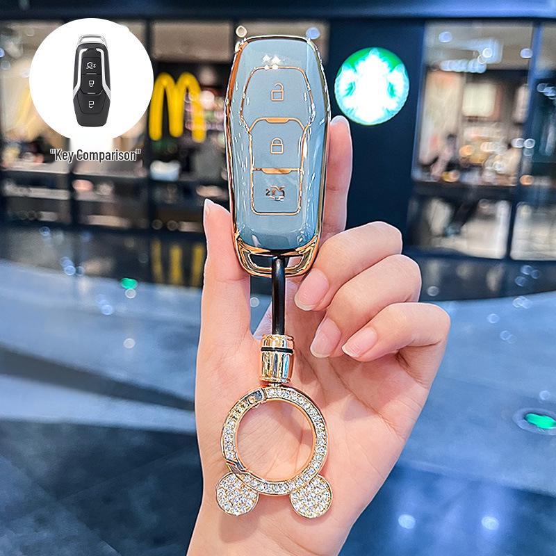 Key Cover for Ford Edge 15-17, Mondeo, Kuga, Focus - Stylish Car Key Shell for Women