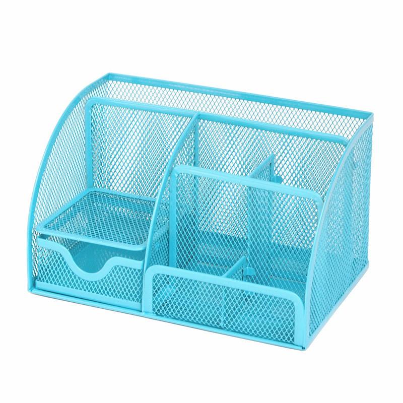 Metal Wire Mesh Pen Holder Organizer 7-Compartment Desktop Storage Students Office Supplies