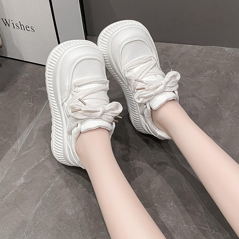 Fashion 8.5CM New Synthetic Microfiber Leather Women Platform Wedge Ladies Chunky Sneakers 2024 High Brand Fashion Vulcanize Pumps Shoes