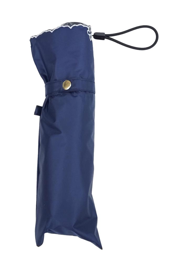 Rose Sangyo 50cm Lightweight and Cooling Mini Folding Umbrella for Sun and Embroidered Triple Flower 63500102 Rain, Design, Navy,