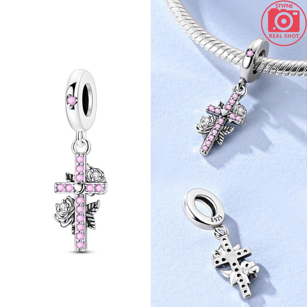 Rose-Pink Cross Pendant Bead Component Copper Metal Colors Designed For Charm Bead Components Copper Metal Colors Authentic Original Bracelet High