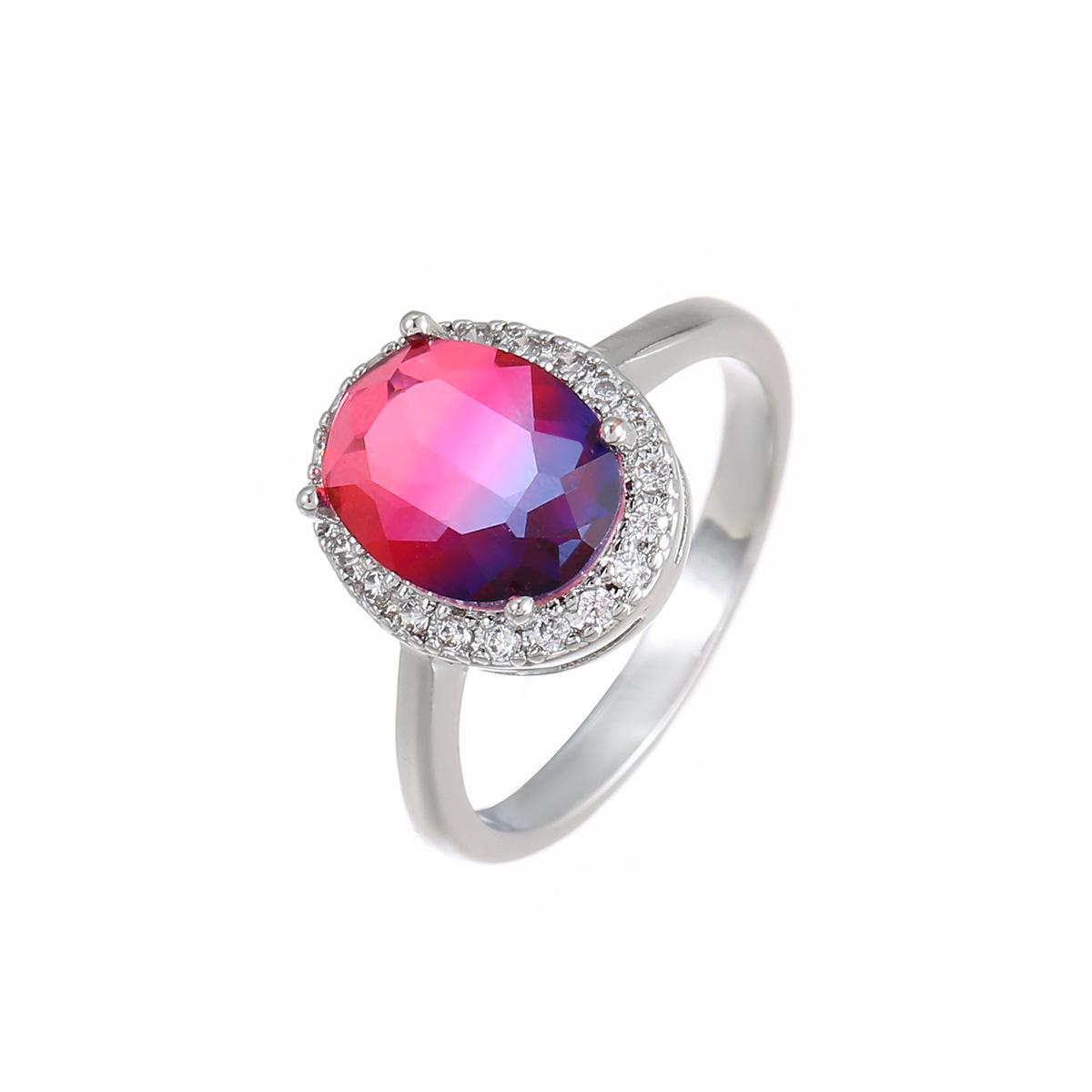 

Кольцо с градиентом от фиолетового к красному, с турмалином и цирконом, для женщин - Модный кристальный ювелирный аксессуар Size 6 фиолетовый/красный