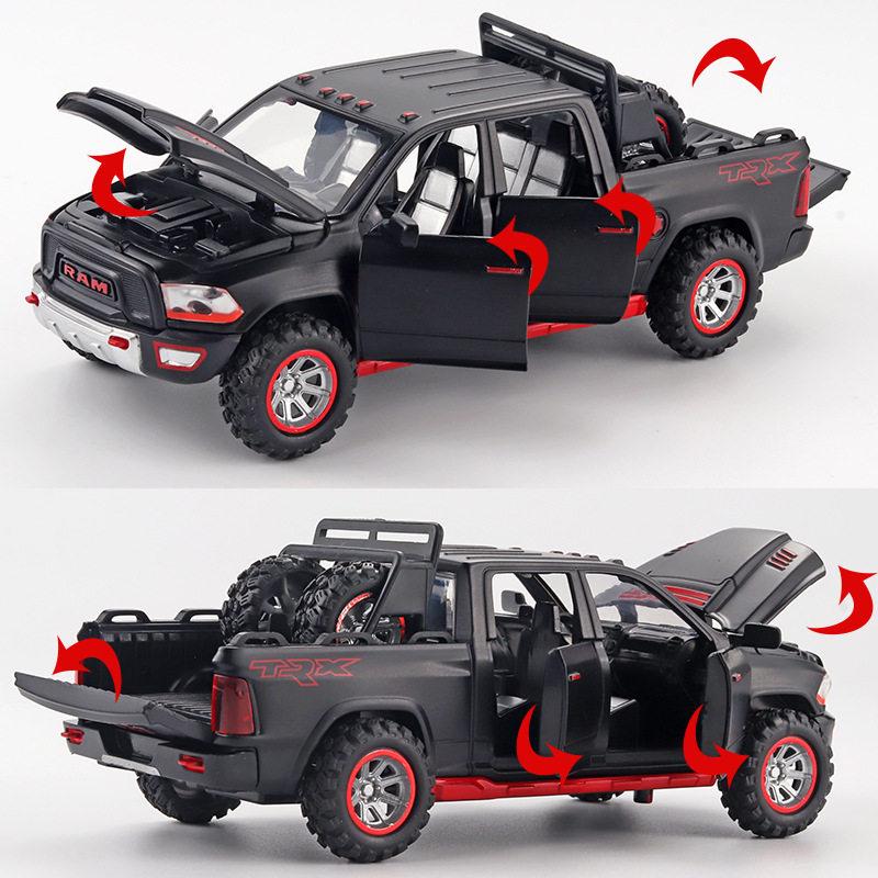 1:32 Dodge Ram TRX Terrängmodifierad Pickupbil Legering Metall Pressgjuten Modellbil Ljud Och Ljus Pull Back Leksak Samlarföremål Gåvor