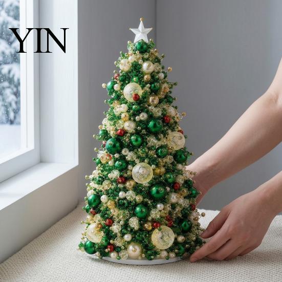 Christmas Party Favor DIY Beaded Tree Kit, Handmade PVC Glitter Craft Decoration Making Set, Easy To Assemble Art Kit for Kids And Adults