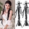 1Pair Fried Dough Ribbon Bow Double Ponytail Handmade Long Braiding Hair Extensions  Women/Girls