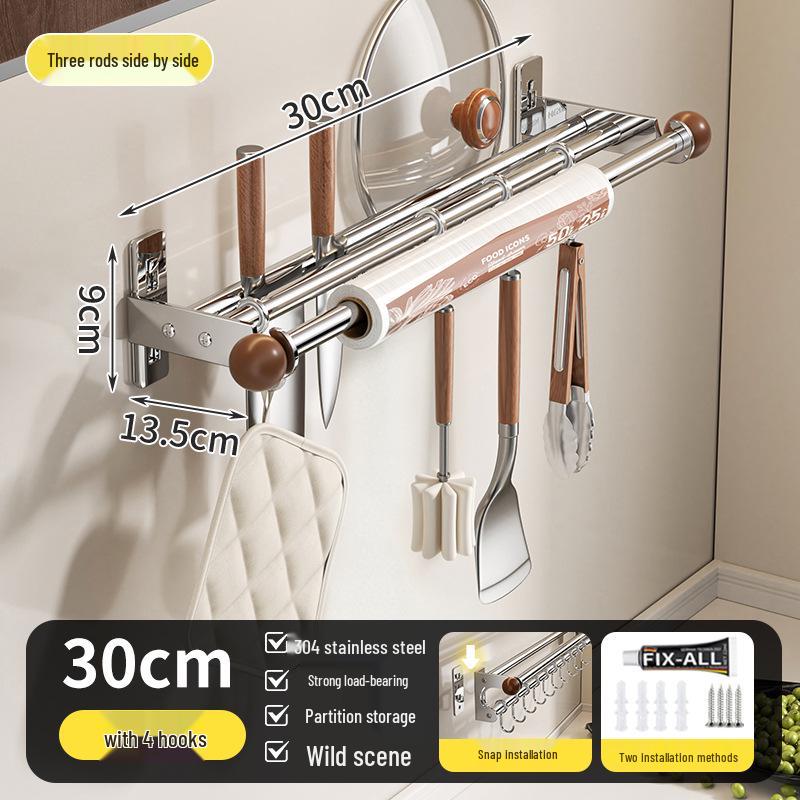 Wall-Mounted Multi-Functional Kitchen Rack: Knife Holder, Pot, Spatula & Spoon Storage, Punch-Free Installation