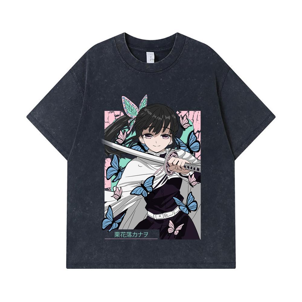 275 GSM Washed T-shirts 100% Cotton Demon Slayer V98 Kanao Print Unisex Heavy Cotton T Shirt