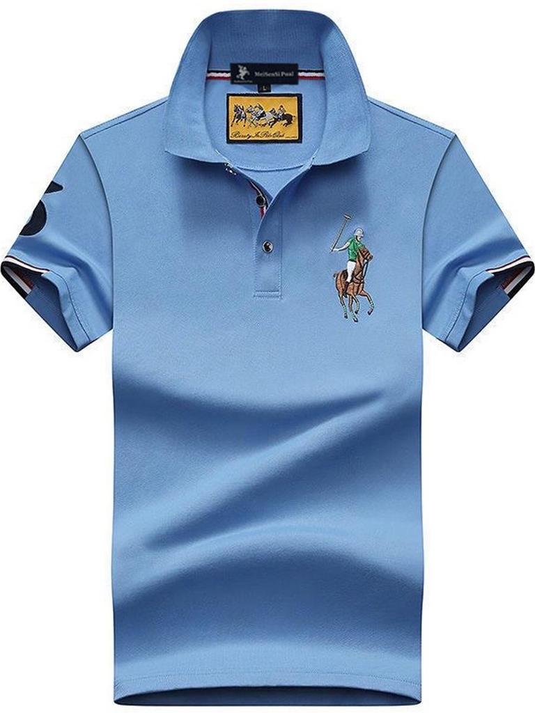 Authentisches Paul Herren Kurzarm-Polo mit Pferdelogo, gesticktem Kragen, Übergröße lockere Passform