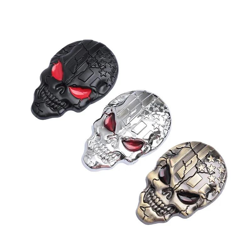 3D Car Sticker Metal Skull Sticker US Flag Skull Printed Modification Decorative Sticker Personality Car Sticker 1PC