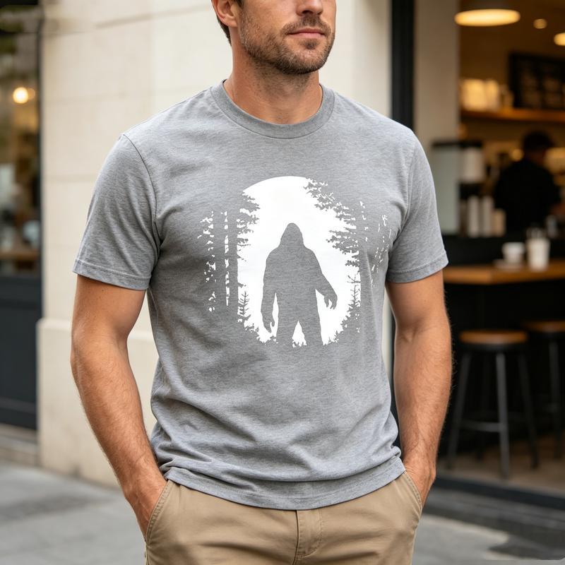 Bigfoot Forest Silhouette Print T Shirt Unisex Outdoor Hiking Casual Cotton Casual Fashion Cotton Oversized Y2k Top