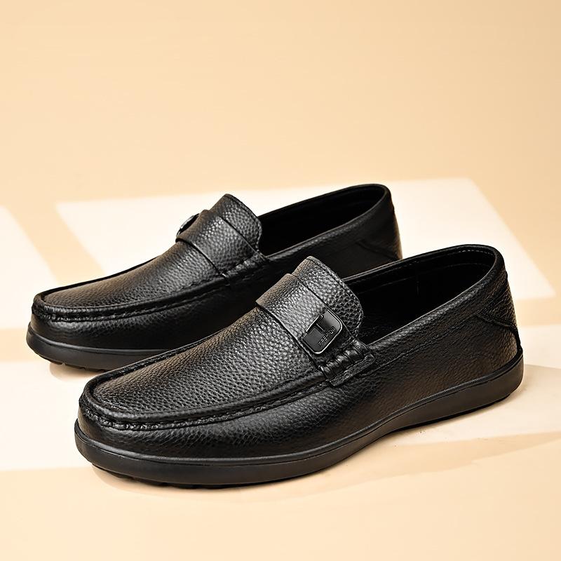 Summer breathable punched men's leather shoes men's genuine leather foot cover men's shoes business round head casual soft leather soft sole Doudou sh