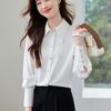 Women Blouses Shirts 2025 Spring Long Sleeve Women Blouse Shirt Office Lady Turn Down Collar Black White Blouse Shirt Women Tops J921