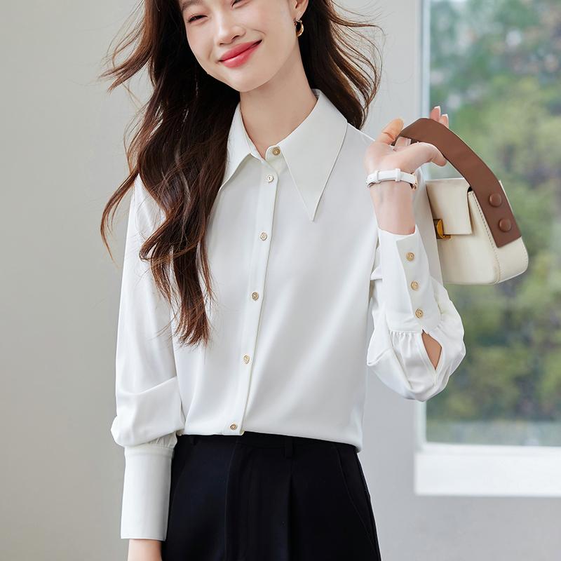 Women Blouses Shirts 2025 Spring Long Sleeve Women Blouse Shirt Office Lady Turn Down Collar Black White Blouse Shirt Women Tops J921