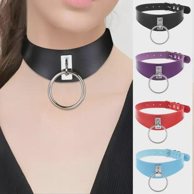 Collana Girocollo Punk Hip-Hop Harajuku Europeo-Americano con O-Ring in Pelle PU