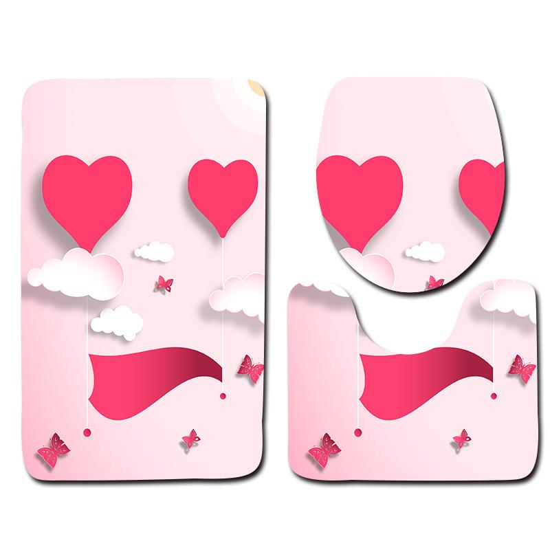 Romantic Dream Valentine'S Day Bathroom Toilet Floor Mat 3-Piece Set
