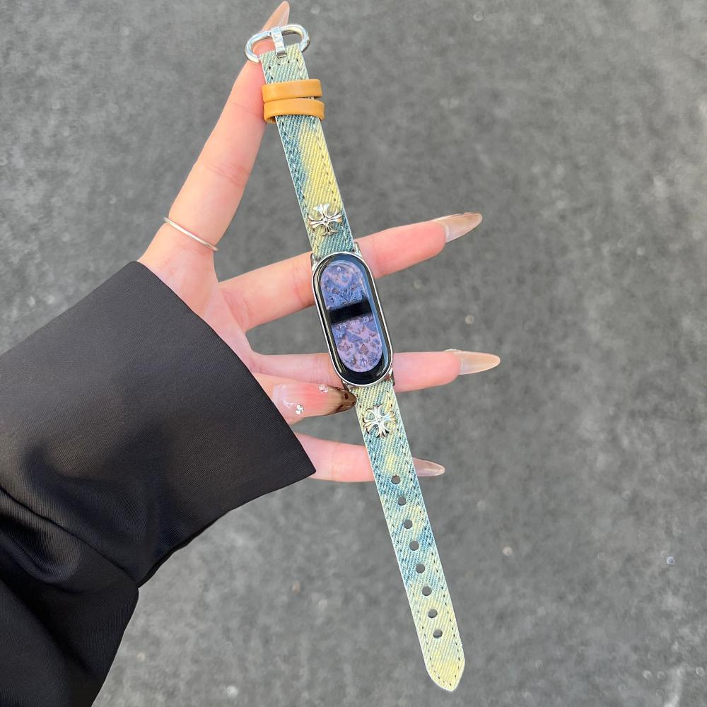 

For Xiaomi Smart Band 10 Fashion Women Canvas+Leather Cowboy Cross-dye denim Watch Strap Compatible For Xiaomi Mi Band 10/9/8 Xiaomi Smart Band 8