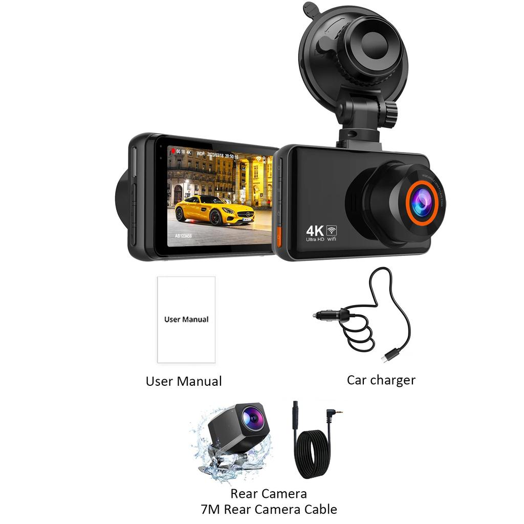 4K Car Dvr Video Recorder Wifi Front and Rear Camera DashCam for Cars for Vehicle Rear View Camera 24H Parking Monitor Black Box