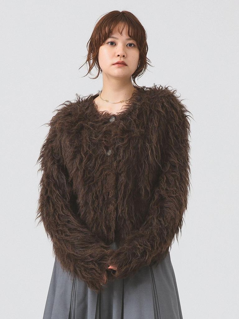 Ray Beams Women's Mix Shaggy Crew Neck Cardigan In Brown, Size 6 (Brown, Free Size)