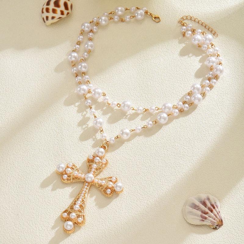 Men's Hip Hop Asymmetrical Layered Faux Pearl Necklace