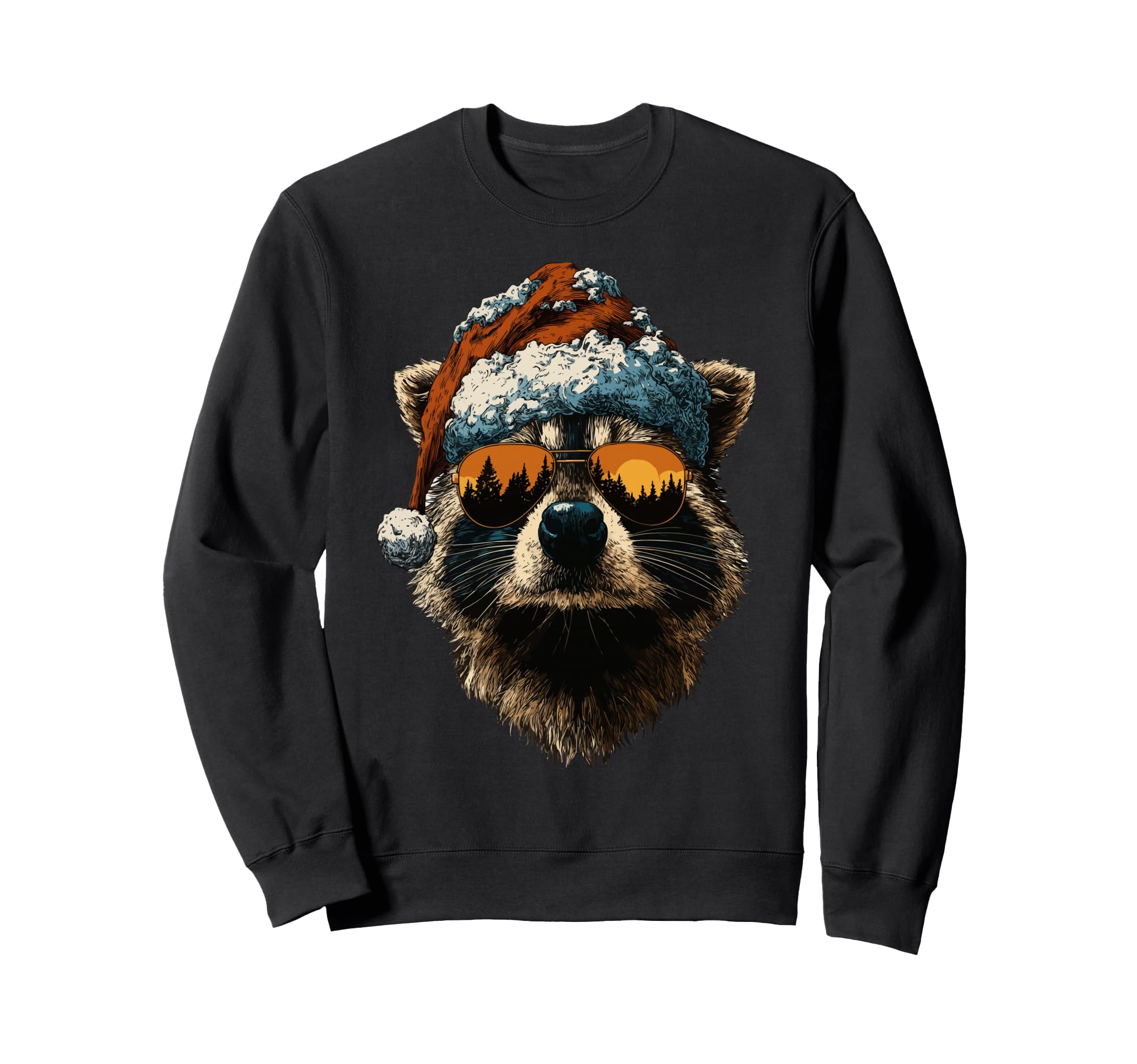 

Raccoon with Sunglasses, Snow, Santa Hat, Christmas Animal Sweatshirt
