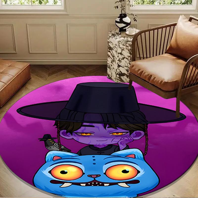 Colorful Kpop Cartoon Round Rug for Livingroom,Bedroom, Palyroom, Chair Rug, Area Rug, Circle Carpet, Large Size Fan Christmas Gift