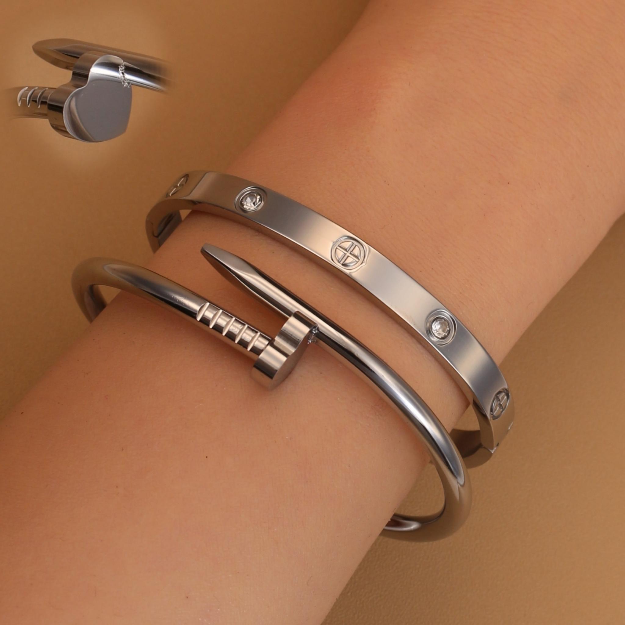 Горячая Распродажа Сердцевидный Циркон Нержавеющая Сталь Золотой Цвет 2-в-1 Браслет Женские Украшения Оптовая Продажа Подарок Браслеты