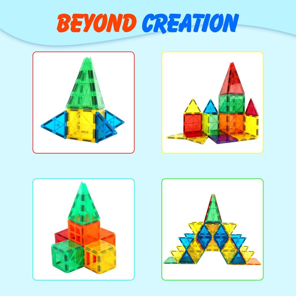 Gemmicc 63-Piece Magnetic Tiles and Building Blocks for Kids, STEM-Approved Educational Toy, Magnetic Puzzle, Building Blocks for Boys and Girls