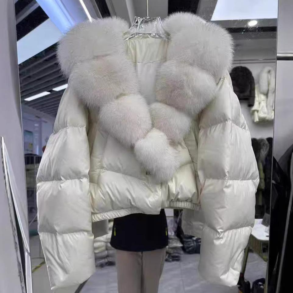 European Station New Fox Big Fur Collar Down Jacket Women's Short Fashion Temperament Loose Luxury Fur Jacket