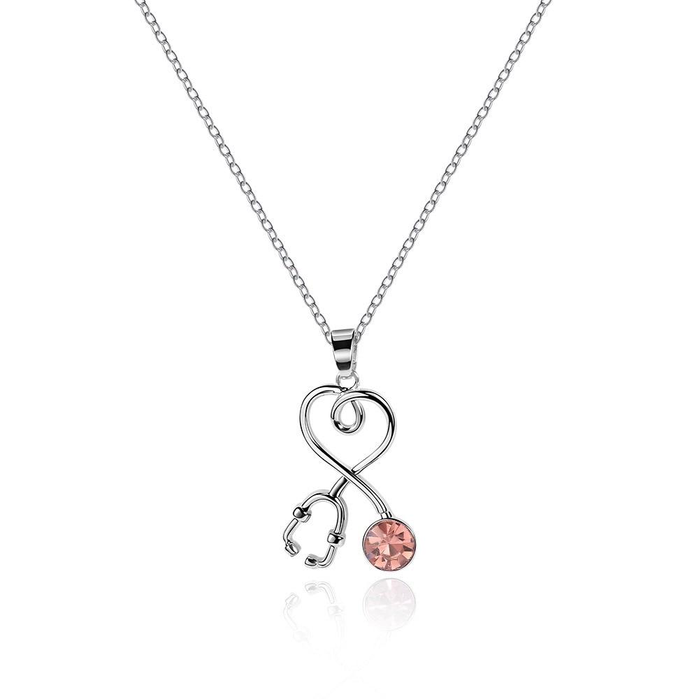 Creative Stethoscope Pendant Necklaces For Women Silver Color Zircon Crystal Aesthetic Choker Chain Jewerly Accessories Kbn041