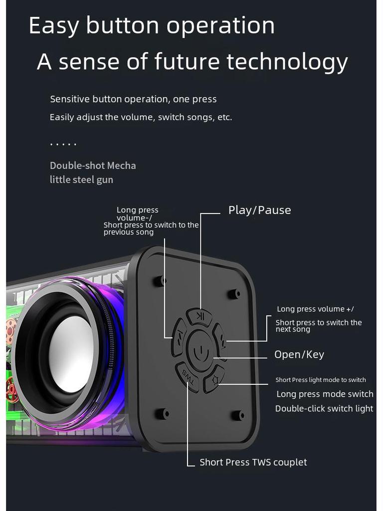 V8 Transparent Mecha Mini Bluetooth Speaker with Subwoofer
