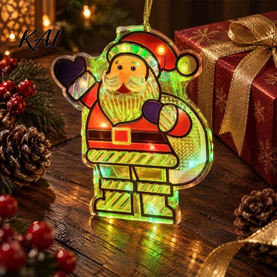 Illuminated Christmas Tree Pendants Light Up Ornament, LED Lighted Santa Bell Sock Easy Install Holiday Home Ornaments House Hanging Decoration