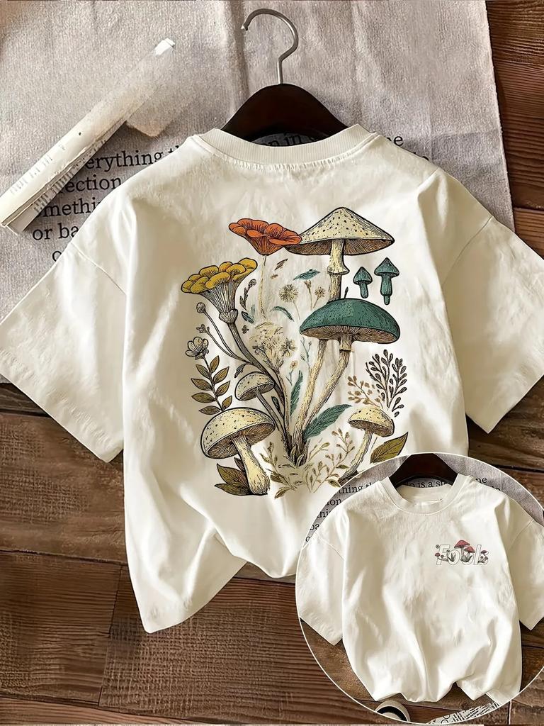 Whimsical Mushroom Unisexs Retro Print Tshirtsoft Crew Neck Short Sleeve Top Vintage Shirt Streetwear Y2k Top