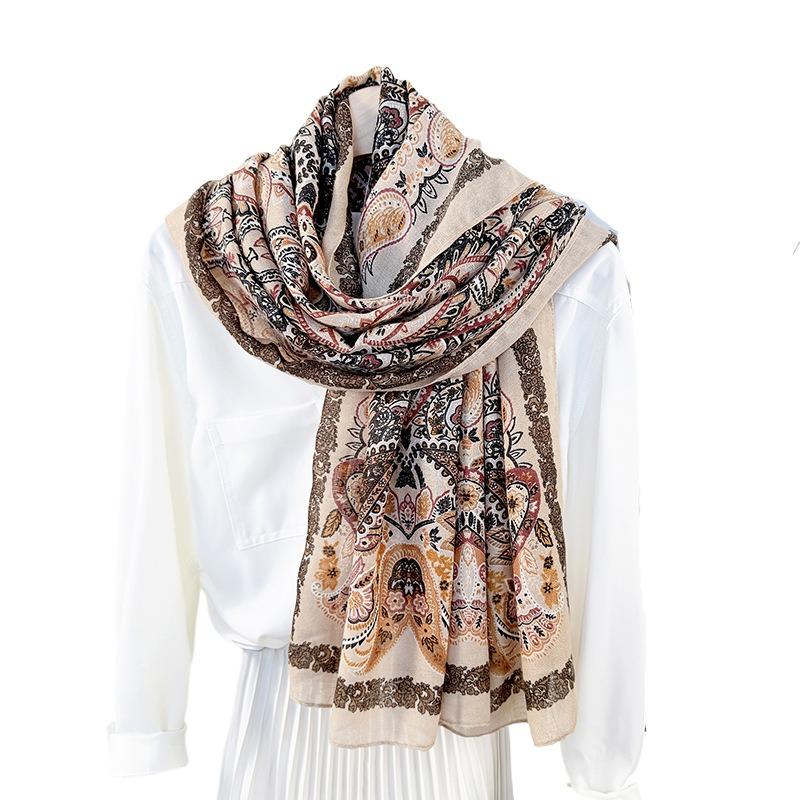 Literary Sense, Retro Pattern Printed Scarf, Women's Temperament, Fashionable Personality, Long Scarf When Traveling