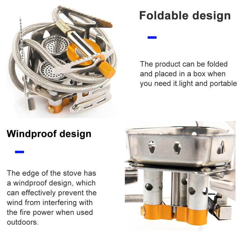 3 Heads Camping Burner Big Power Gas Stove Cookware Portable Windbreak Furnace Picnic Barbecue Tourism Supplies Outdoor