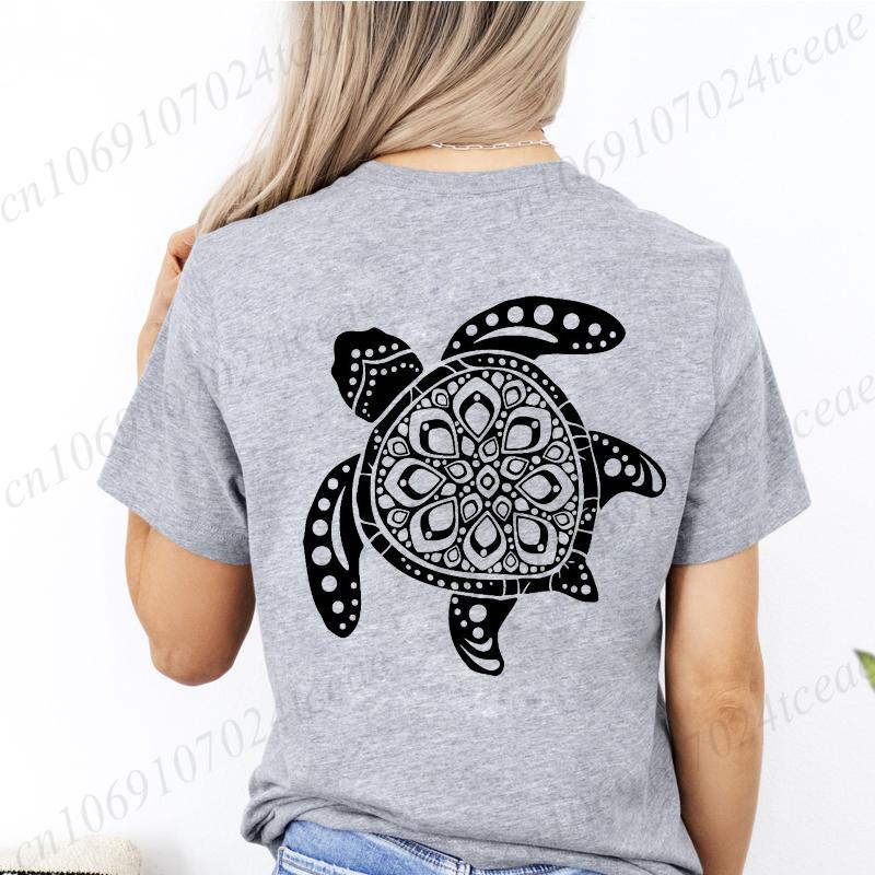 Women Graphic Sea Turtle Floral Print T Shirt Girl Short Sleeve Ladies Camping Print Clothes Lady Tees Tops Female T Shirt Tops
