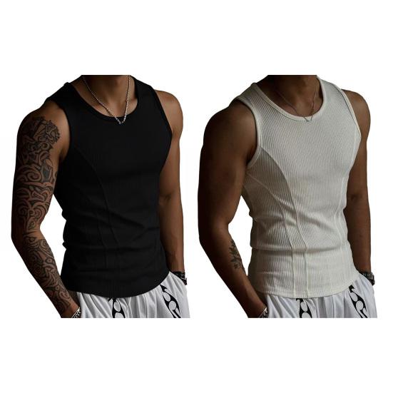 Canotta Estiva da Uomo a Coste Scollo a O Senza Maniche Camicia Traspirante Monocolore Vestibilità Slim Elasticizzata Casual Palestra Sportiva T-shirt