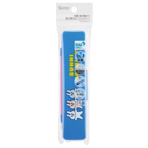 Skater Chopsticks and Spoon Set, Bento Box, Adult, Antibacterial, Combo Set, 18cm, Quiet, Made in Japan, Bunny Convenience Store, CCS3SAAG-A