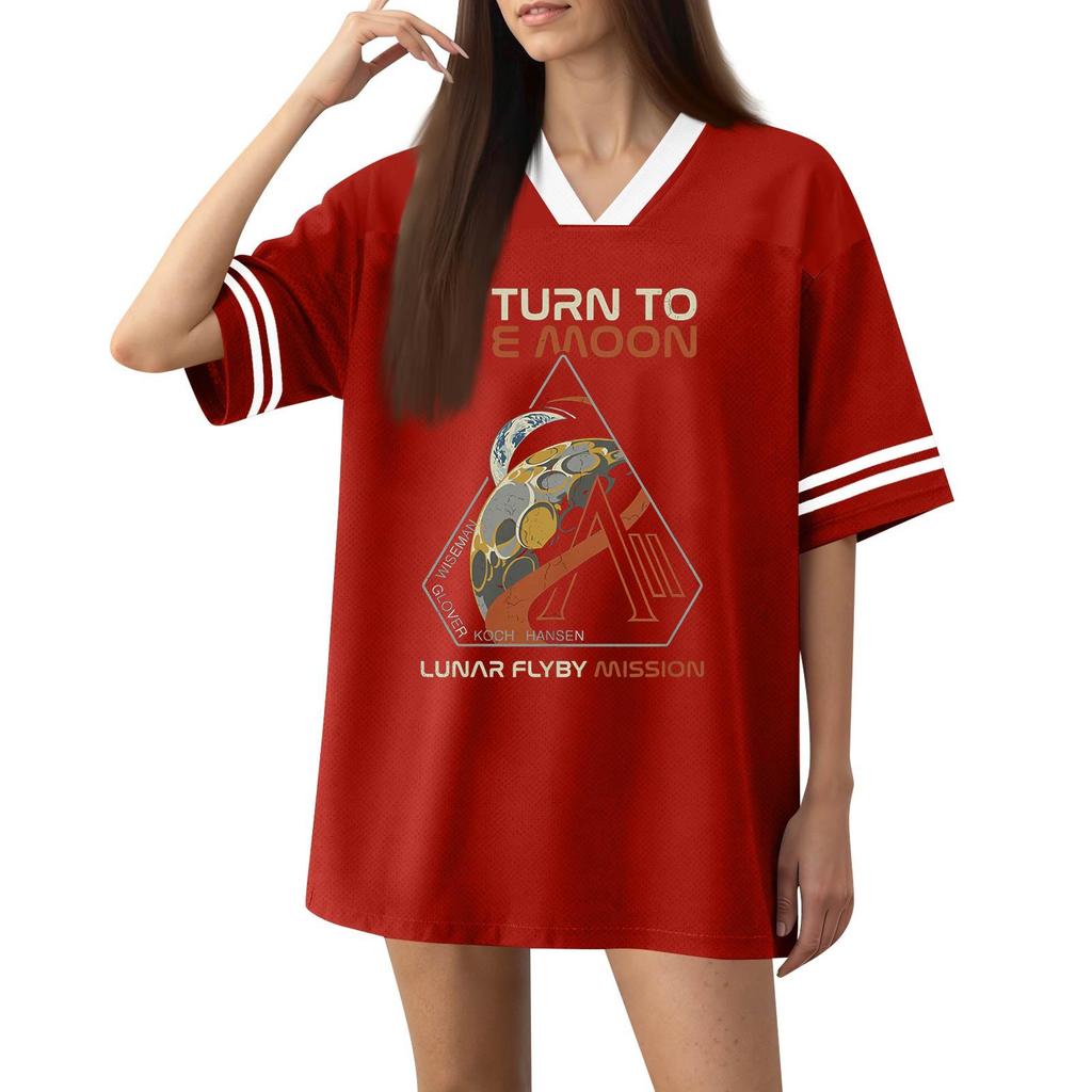 Women Fashion Short Sleeve V Neck Printed Sports Jersey T Shirt Top Casual Loose Fit Lightweight Breathable Fabric