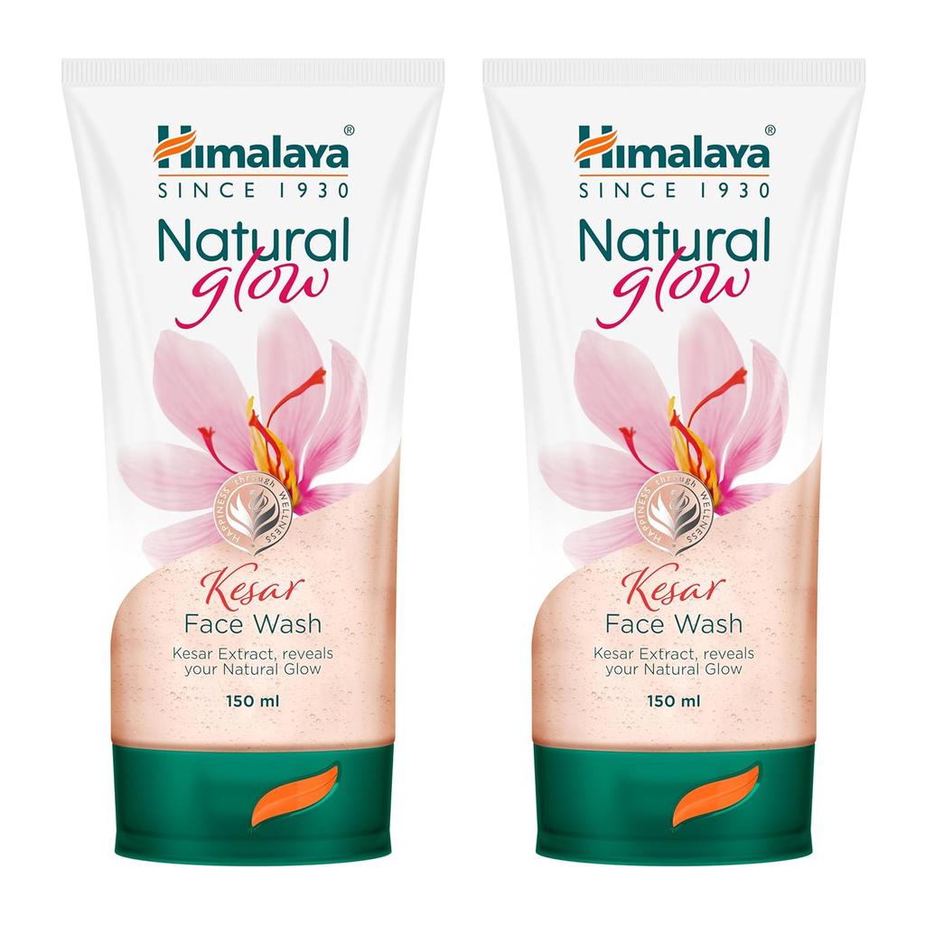 Himalaya Natural Glow Kesar Gesichtsreinigungspackung mit 2 Stück 150 ml Erfrischender Hautglanz mit Kaschmir-Safran und Minze