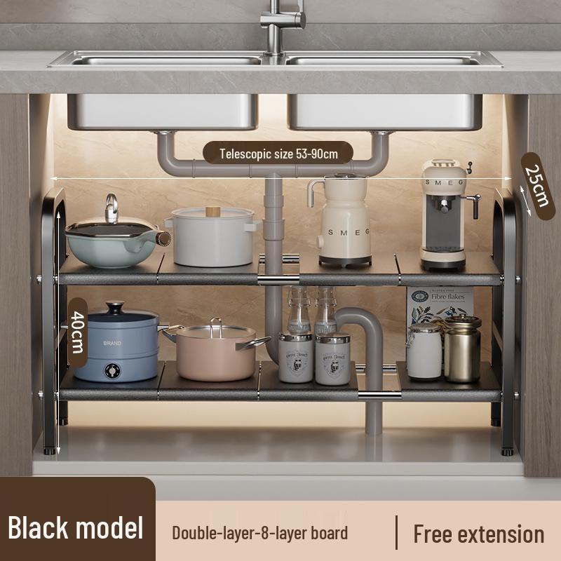 Organisateur rétractable sous l'évier: Étagère à ustensiles de cuisine et panier de rangement multicouches