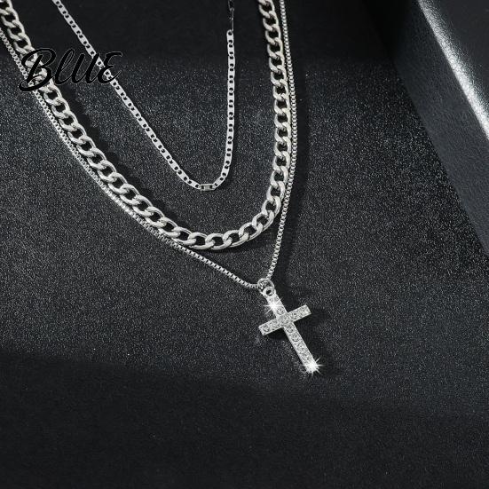 High-grade Texture Jewelry Layered Cross Necklace for Women Rhinestone Crystal