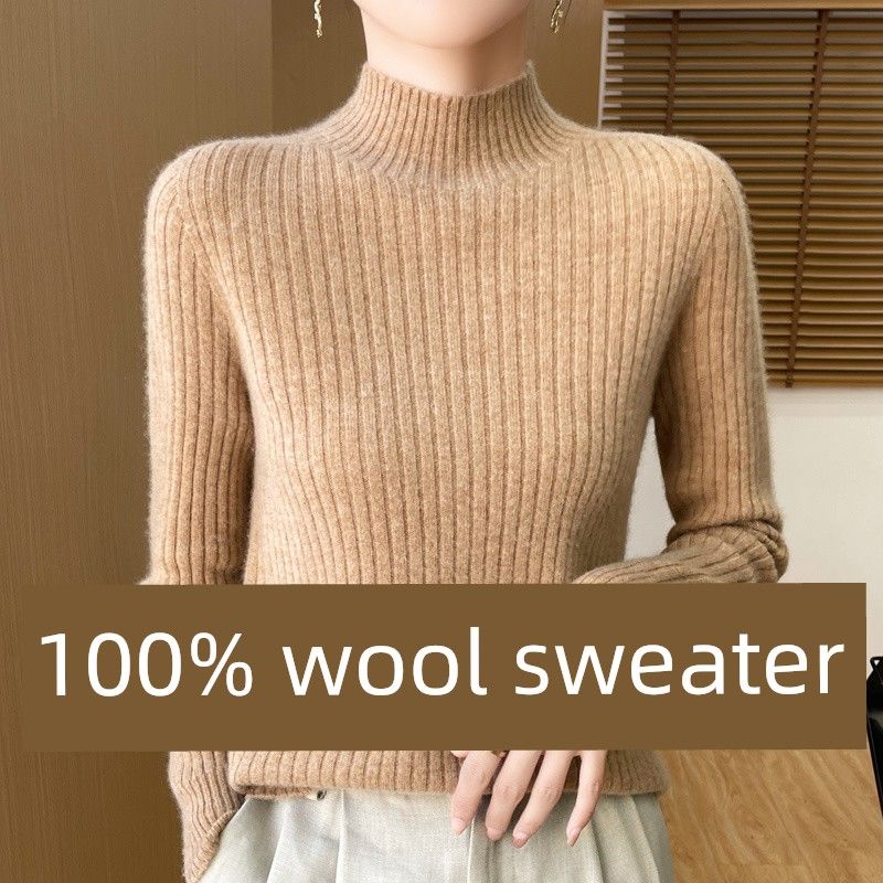 

Seamless Mock Neck Sweater Female Fall and Winter New Inner Wear Thickened Warm Sweater Silm Slim Looking Inner Bottoming Shirt Golden Camel M