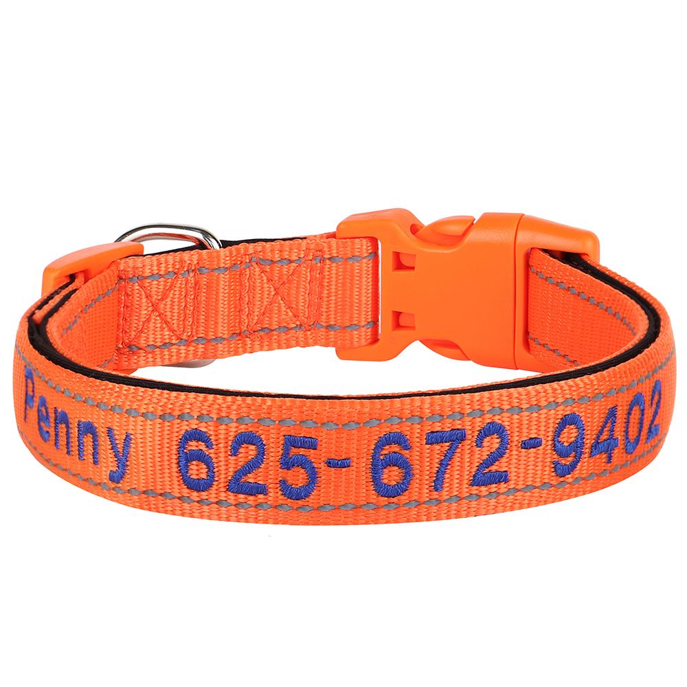Embroidered Nylon Dog Collar Free Custom Dogs Collar Reflective Pet ID Name Phone No. For Small Medium Large Dogs Pug Adjustable