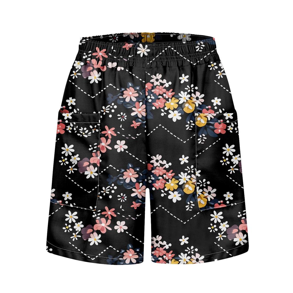 Dámské jednobarevné kalhoty Módní ležérní šortky s elastickým pasem do kapsy