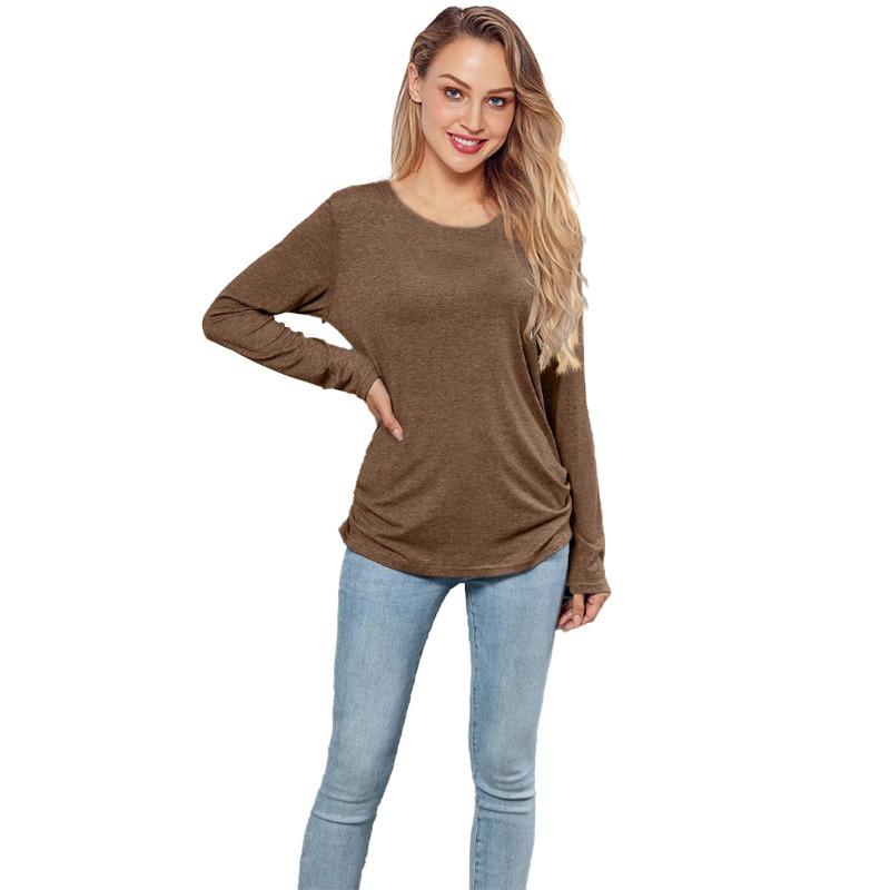 IHUASU Women's Fashion Casual Solid Color Print Long Sleeve O Neck Blouses & Shirts