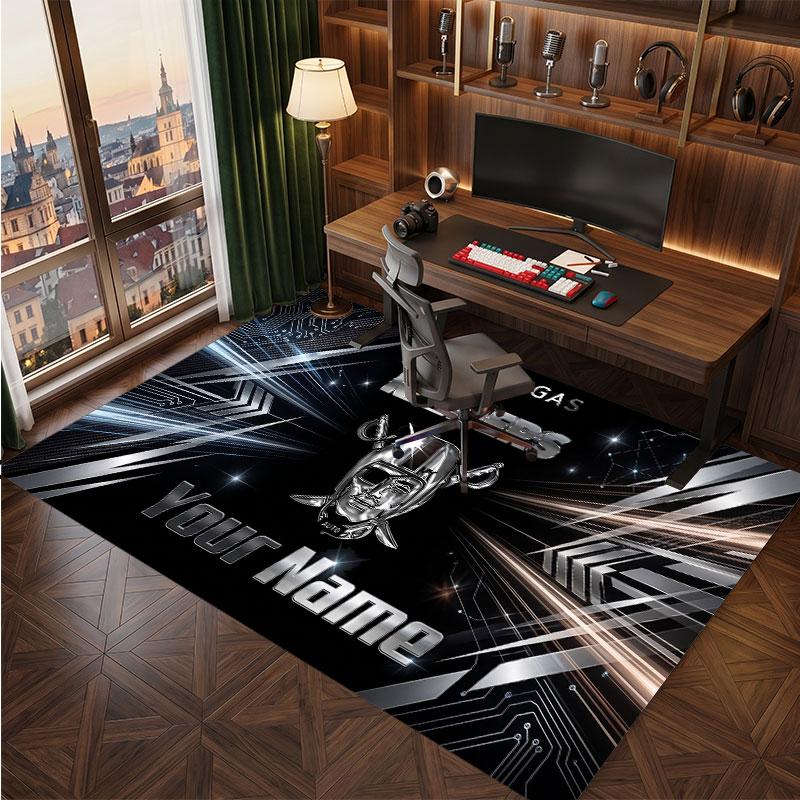 Tappeto in Cristallo Vellutato Personalizzato Las Vegas Raiders, Tappeto Morbido Antiscivolo con Testo Nome Personalizzato per Soggiorno Camera da Letto