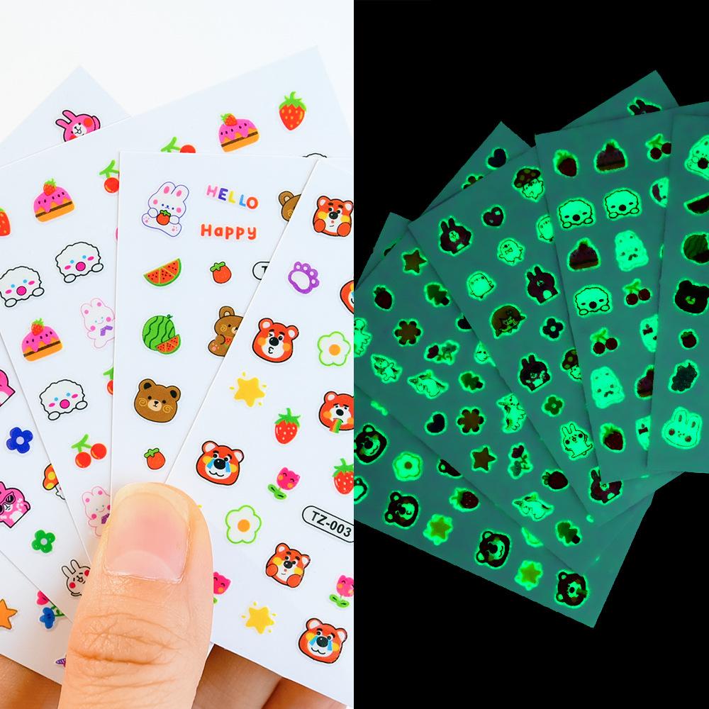 Cartoon Luminous Nail Art Sticker 3D Adhesive Self-Adhesive Cute Luminous Rabbit Children Reward Small Pattern Nail Sticker